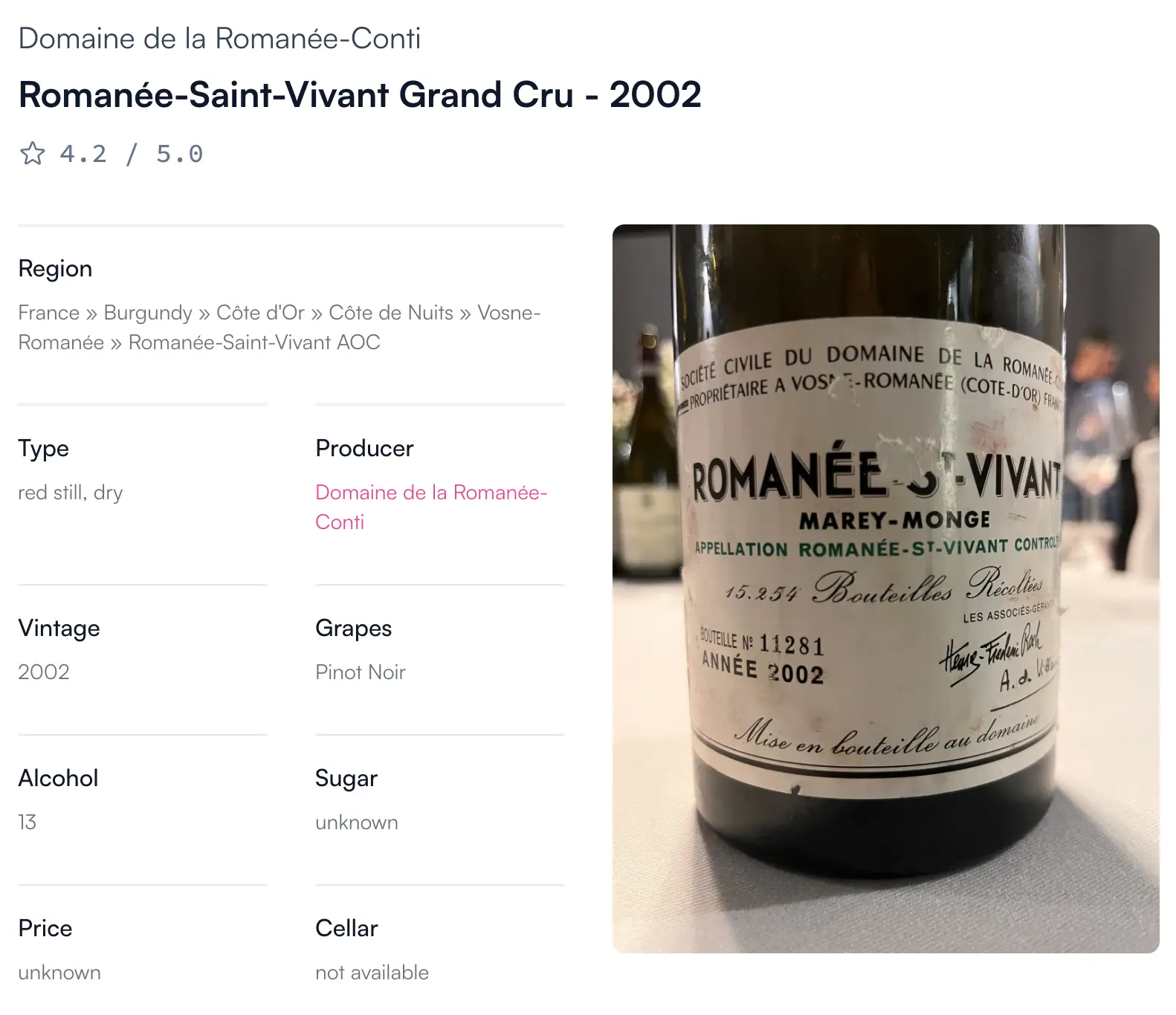 Domaine de la Romanée-Conti Romanée-Saint-Vivant Grand Cru 2002